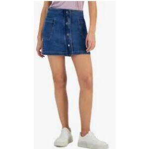 TINSELTOWN JUNIORS DENIM FAUX-BUTTON-FRO M UM WASH XS 3136